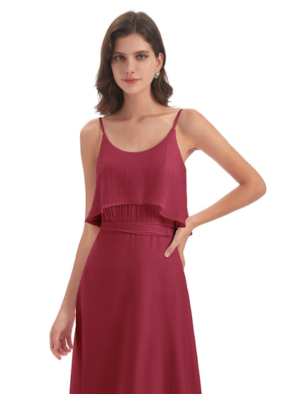 Vada Sheath-Column Floor Length Spaghetti Straps Chiffon Long Bridesmaid Dresses