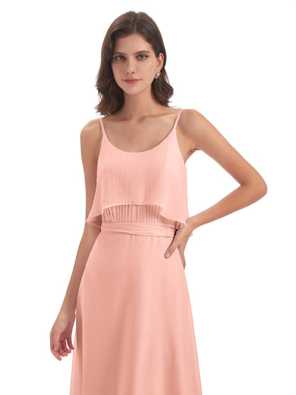 Vada Sheath-Column Floor Length Spaghetti Straps Chiffon Long Bridesmaid Dresses