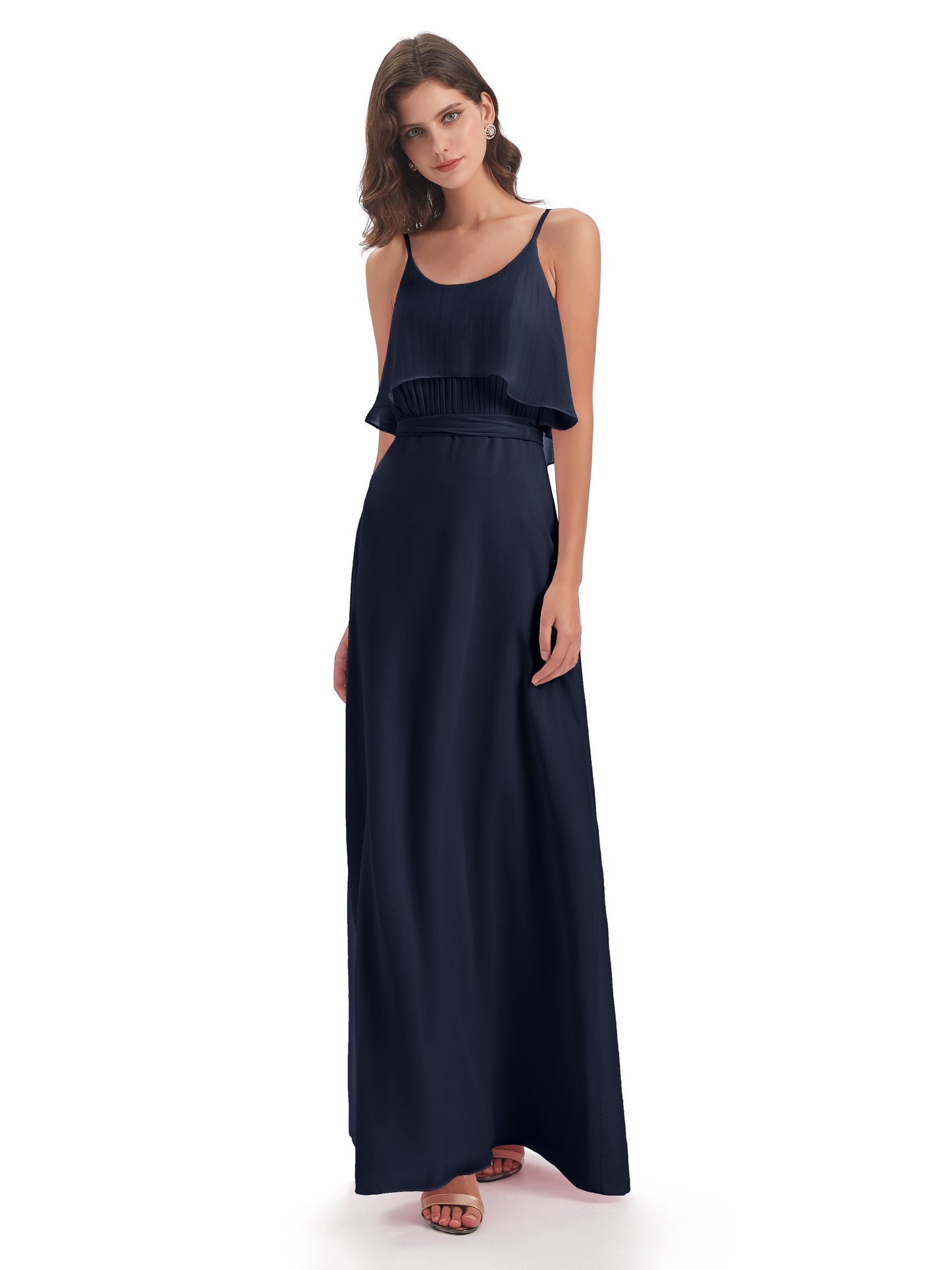 Vada Sheath-Column Floor Length Spaghetti Straps Chiffon Long Bridesmaid Dresses