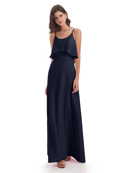 Vada Sheath-Column Floor Length Spaghetti Straps Chiffon Long Bridesmaid Dresses