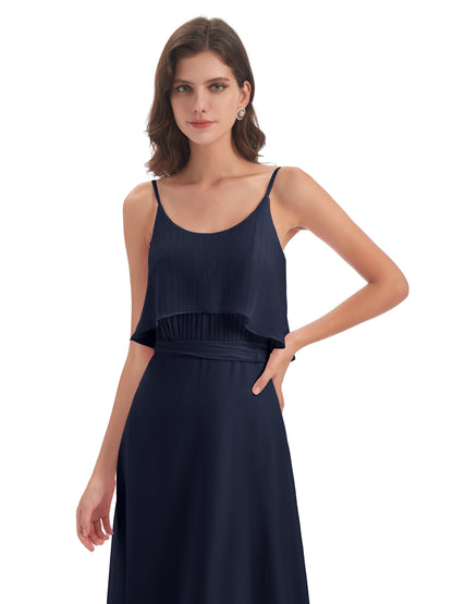 Vada Sheath-Column Floor Length Spaghetti Straps Chiffon Long Bridesmaid Dresses