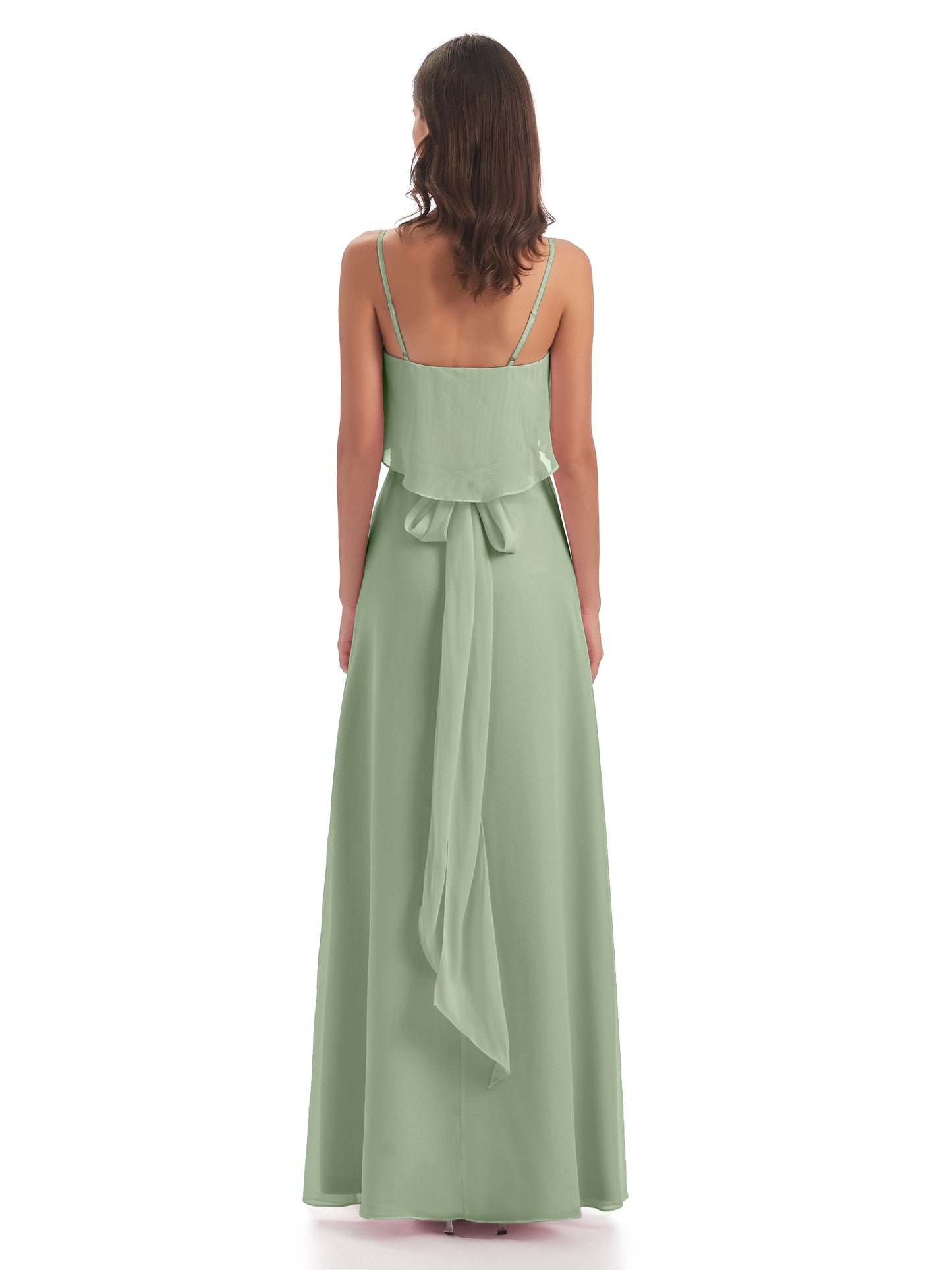 Vada Sheath-Column Floor Length Spaghetti Straps Chiffon Long Bridesmaid Dresses
