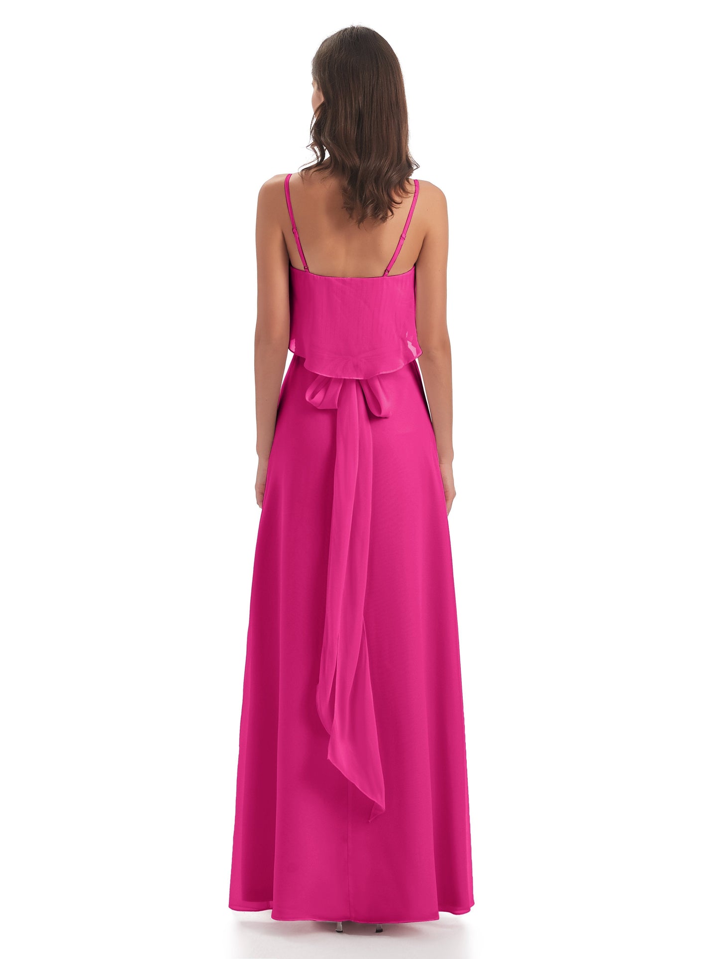 Vada Sheath-Column Floor Length Spaghetti Straps Chiffon Long Bridesmaid Dresses