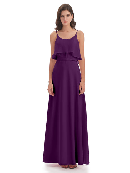Vada Sheath-Column Floor Length Spaghetti Straps Chiffon Long Bridesmaid Dresses