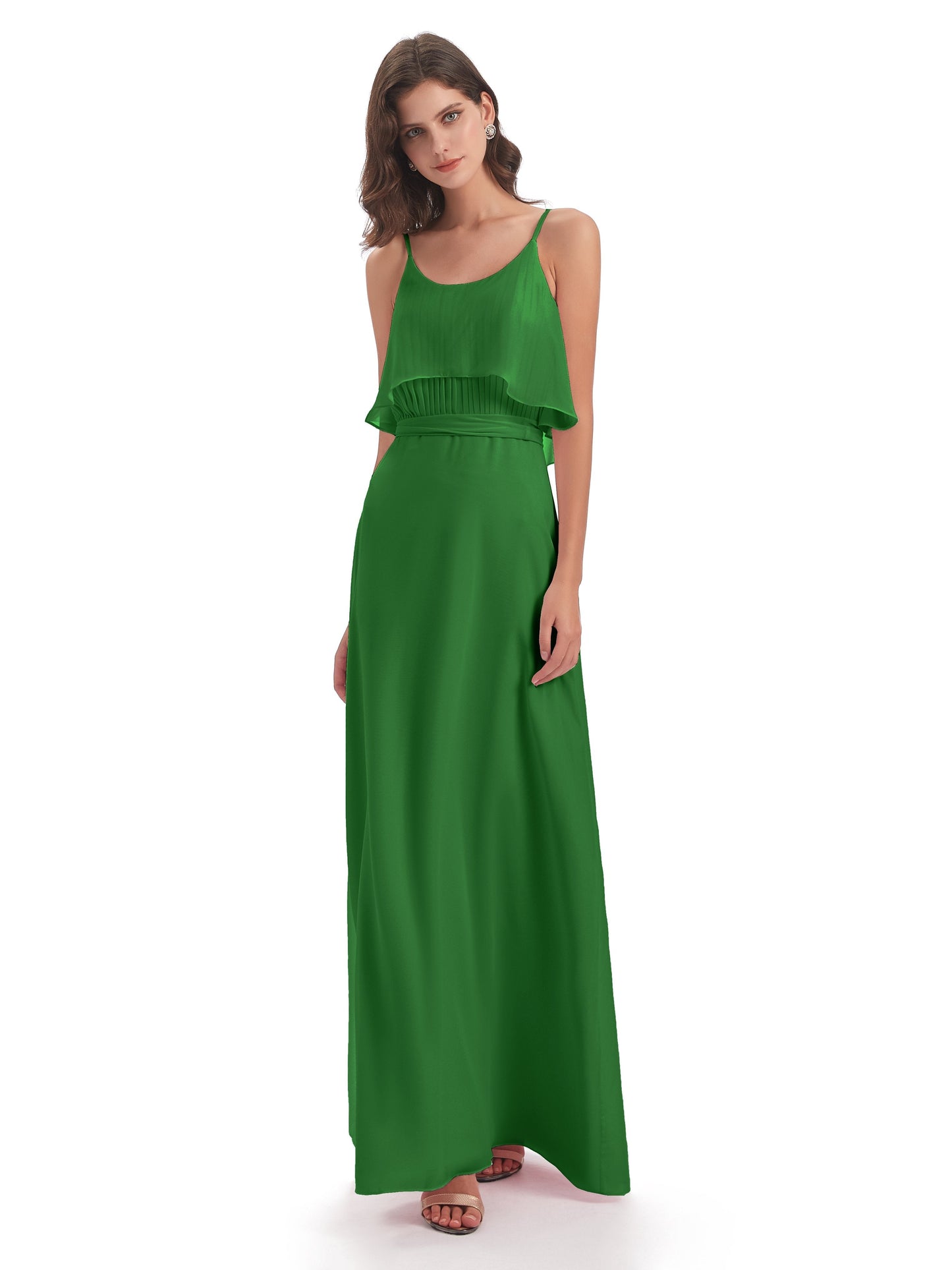 Vada Sheath-Column Floor Length Spaghetti Straps Chiffon Long Bridesmaid Dresses