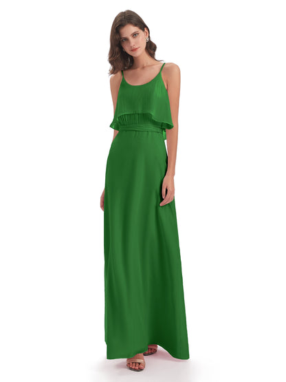 Vada Sheath-Column Floor Length Spaghetti Straps Chiffon Long Bridesmaid Dresses