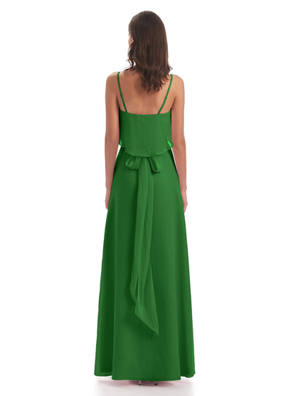 Vada Sheath-Column Floor Length Spaghetti Straps Chiffon Long Bridesmaid Dresses