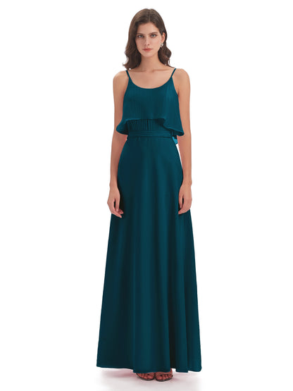 Vada Sheath-Column Floor Length Spaghetti Straps Chiffon Long Bridesmaid Dresses