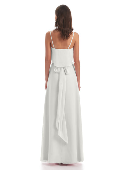 Vada Sheath-Column Floor Length Spaghetti Straps Chiffon Long Bridesmaid Dresses