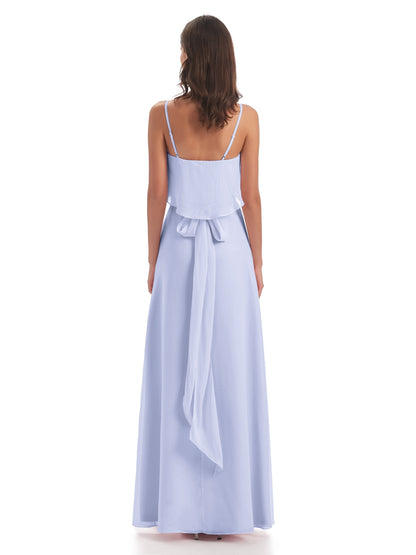 Vada Sheath-Column Floor Length Spaghetti Straps Chiffon Long Bridesmaid Dresses