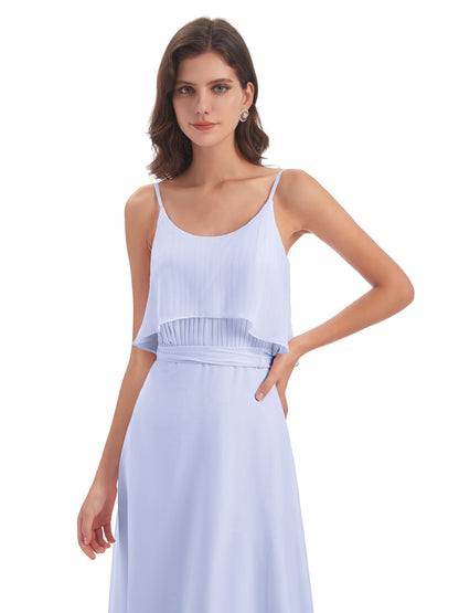 Vada Sheath-Column Floor Length Spaghetti Straps Chiffon Long Bridesmaid Dresses