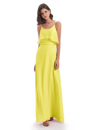 Vada Sheath-Column Floor Length Spaghetti Straps Chiffon Long Bridesmaid Dresses