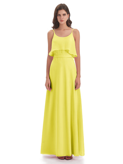 Vada Sheath-Column Floor Length Spaghetti Straps Chiffon Long Bridesmaid Dresses