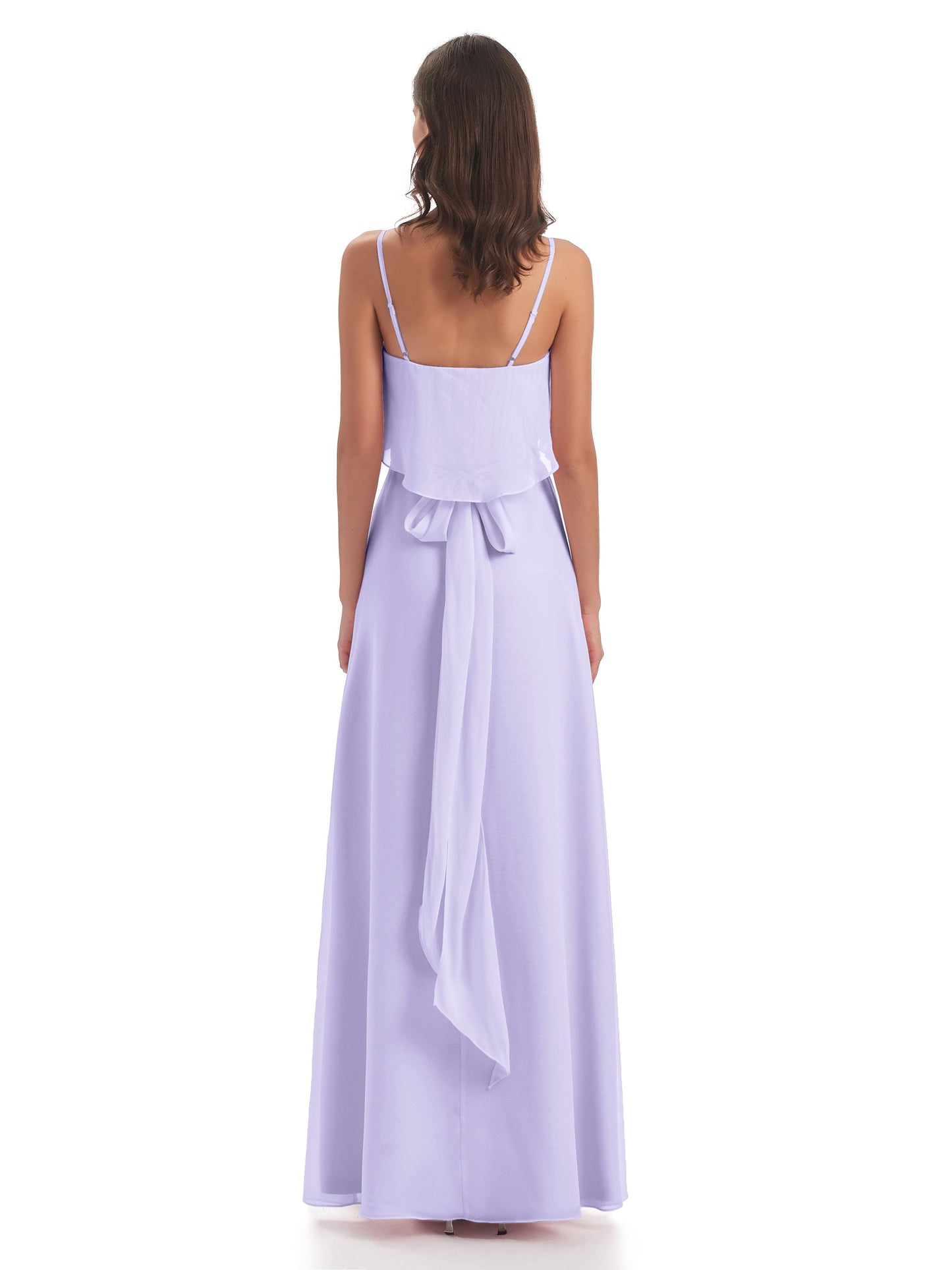 Vada Sheath-Column Floor Length Spaghetti Straps Chiffon Long Bridesmaid Dresses