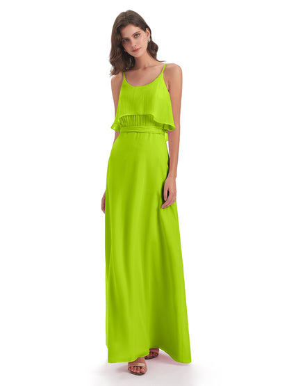 Vada Sheath-Column Floor Length Spaghetti Straps Chiffon Long Bridesmaid Dresses