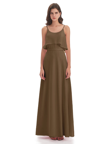 Vada Sheath-Column Floor Length Spaghetti Straps Chiffon Long Bridesmaid Dresses