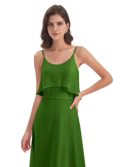 Vada Sheath-Column Floor Length Spaghetti Straps Chiffon Long Bridesmaid Dresses