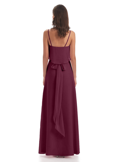 Vada Sheath-Column Floor Length Spaghetti Straps Chiffon Long Bridesmaid Dresses