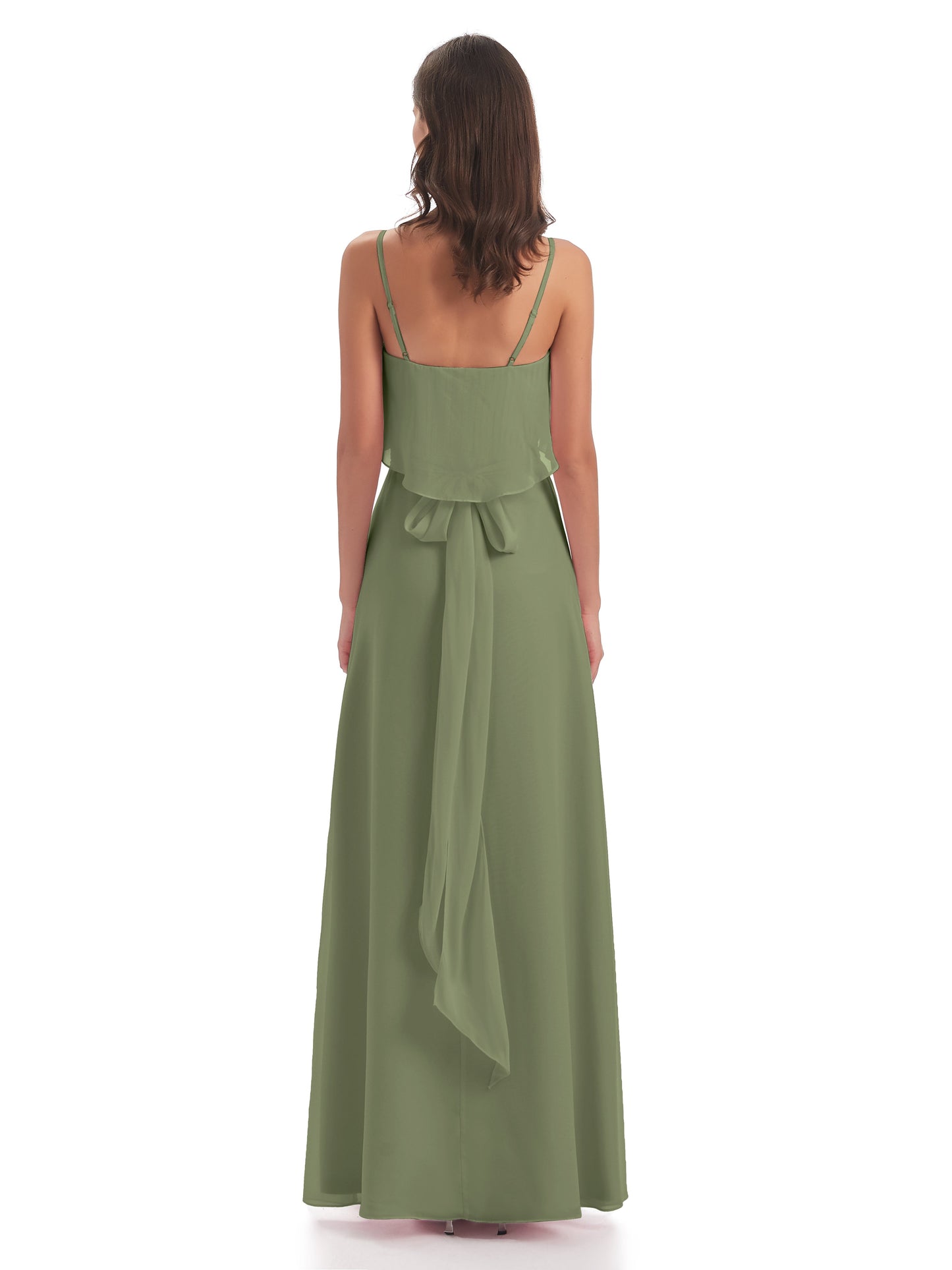 Vada Sheath-Column Floor Length Spaghetti Straps Chiffon Long Bridesmaid Dresses