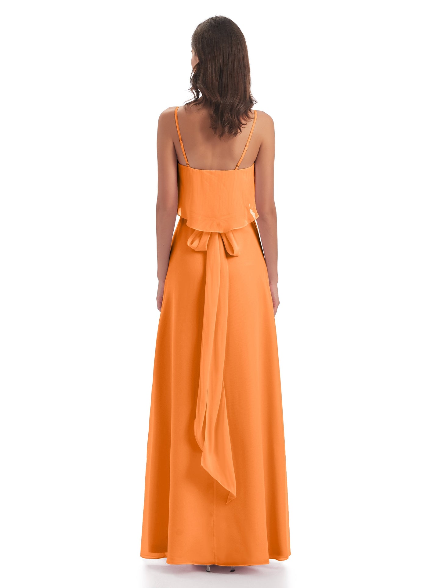 Vada Sheath-Column Floor Length Spaghetti Straps Chiffon Long Bridesmaid Dresses