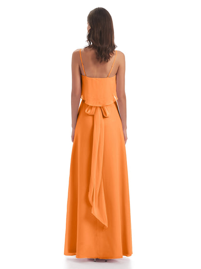 Vada Sheath-Column Floor Length Spaghetti Straps Chiffon Long Bridesmaid Dresses