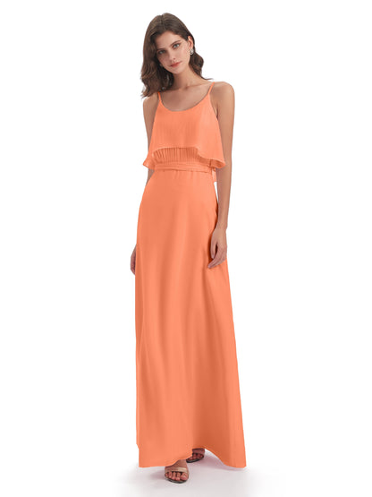 Vada Sheath-Column Floor Length Spaghetti Straps Chiffon Long Bridesmaid Dresses