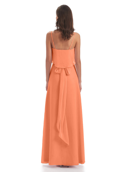 Vada Sheath-Column Floor Length Spaghetti Straps Chiffon Long Bridesmaid Dresses