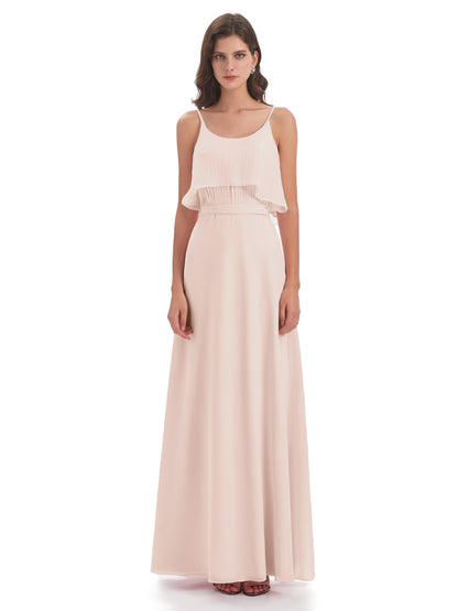 Vada Sheath-Column Floor Length Spaghetti Straps Chiffon Long Bridesmaid Dresses