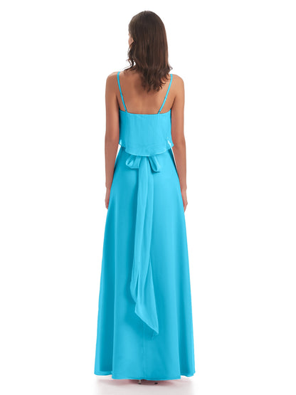 Vada Sheath-Column Floor Length Spaghetti Straps Chiffon Long Bridesmaid Dresses