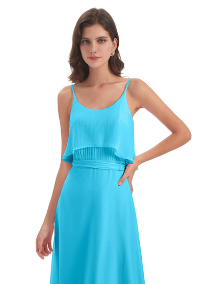 Vada Sheath-Column Floor Length Spaghetti Straps Chiffon Long Bridesmaid Dresses