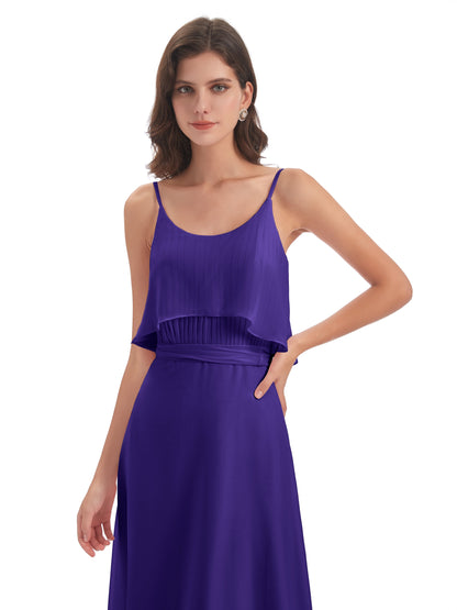Vada Sheath-Column Floor Length Spaghetti Straps Chiffon Long Bridesmaid Dresses