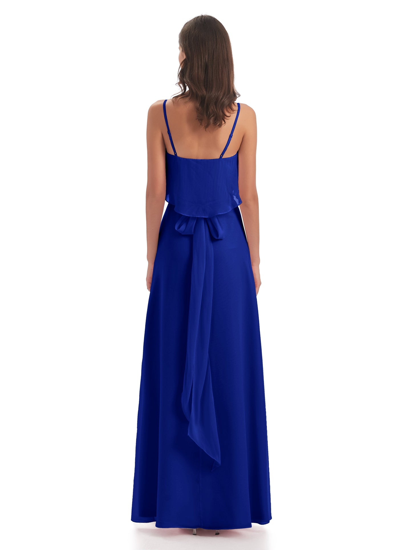 Vada Sheath-Column Floor Length Spaghetti Straps Chiffon Long Bridesmaid Dresses