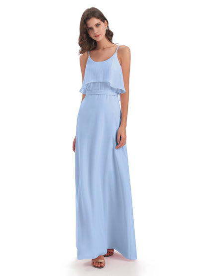Vada Sheath-Column Floor Length Spaghetti Straps Chiffon Long Bridesmaid Dresses