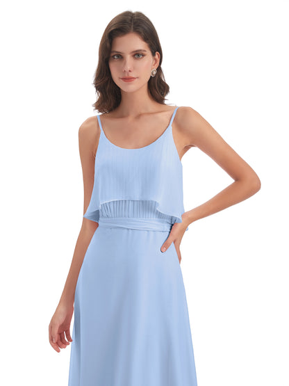 Vada Sheath-Column Floor Length Spaghetti Straps Chiffon Long Bridesmaid Dresses