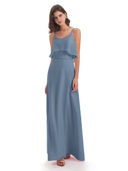 Vada Sheath-Column Floor Length Spaghetti Straps Chiffon Long Bridesmaid Dresses