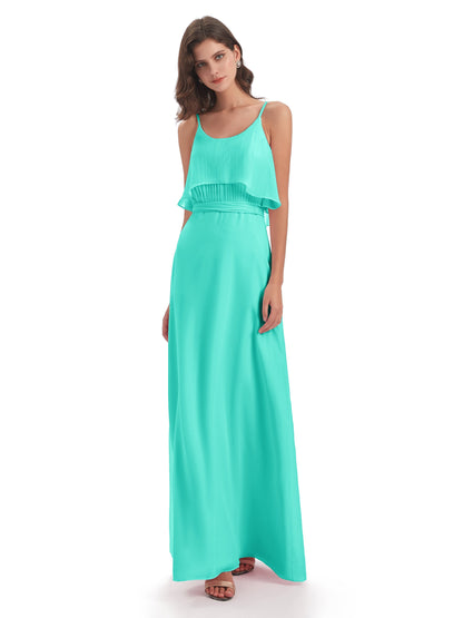 Vada Sheath-Column Floor Length Spaghetti Straps Chiffon Long Bridesmaid Dresses
