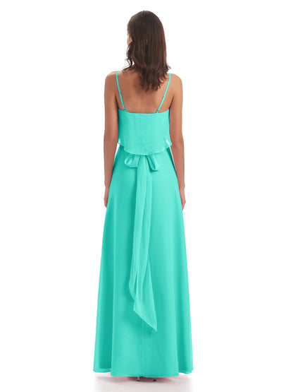 Vada Sheath-Column Floor Length Spaghetti Straps Chiffon Long Bridesmaid Dresses