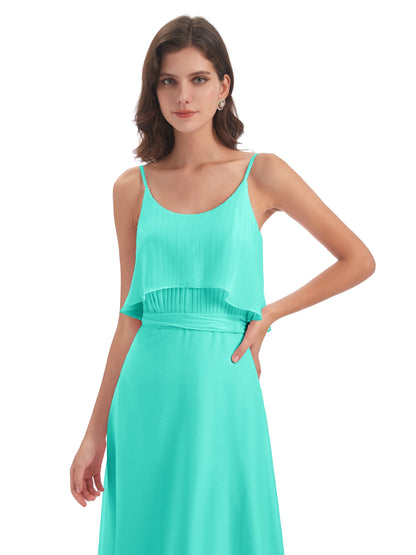 Vada Sheath-Column Floor Length Spaghetti Straps Chiffon Long Bridesmaid Dresses