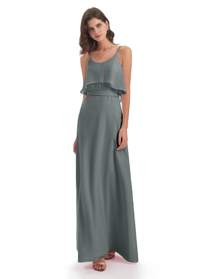 Vada Sheath-Column Floor Length Spaghetti Straps Chiffon Long Bridesmaid Dresses