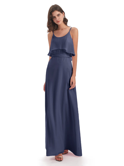 Vada Sheath-Column Floor Length Spaghetti Straps Chiffon Long Bridesmaid Dresses