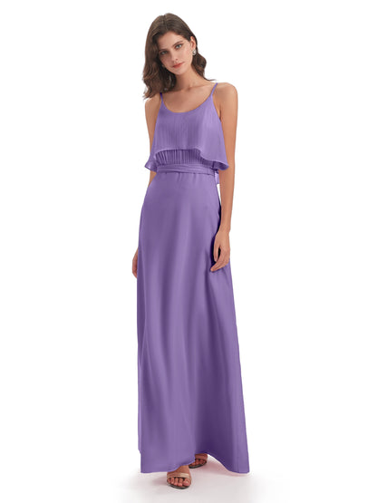 Vada Sheath-Column Floor Length Spaghetti Straps Chiffon Long Bridesmaid Dresses