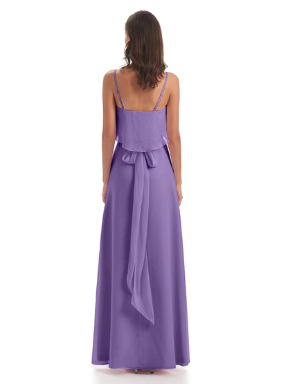 Vada Sheath-Column Floor Length Spaghetti Straps Chiffon Long Bridesmaid Dresses