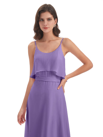 Vada Sheath-Column Floor Length Spaghetti Straps Chiffon Long Bridesmaid Dresses