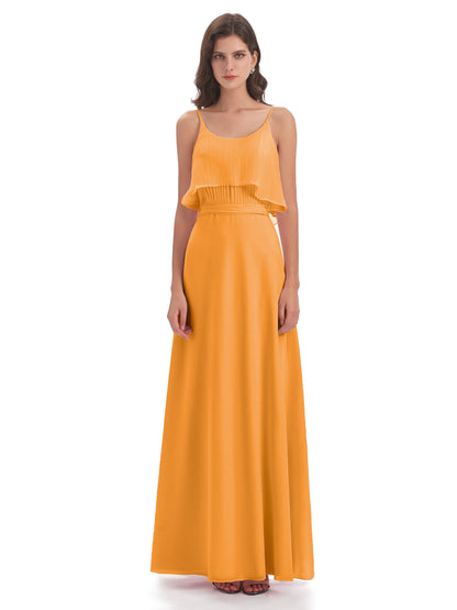 Vada Sheath-Column Floor Length Spaghetti Straps Chiffon Long Bridesmaid Dresses