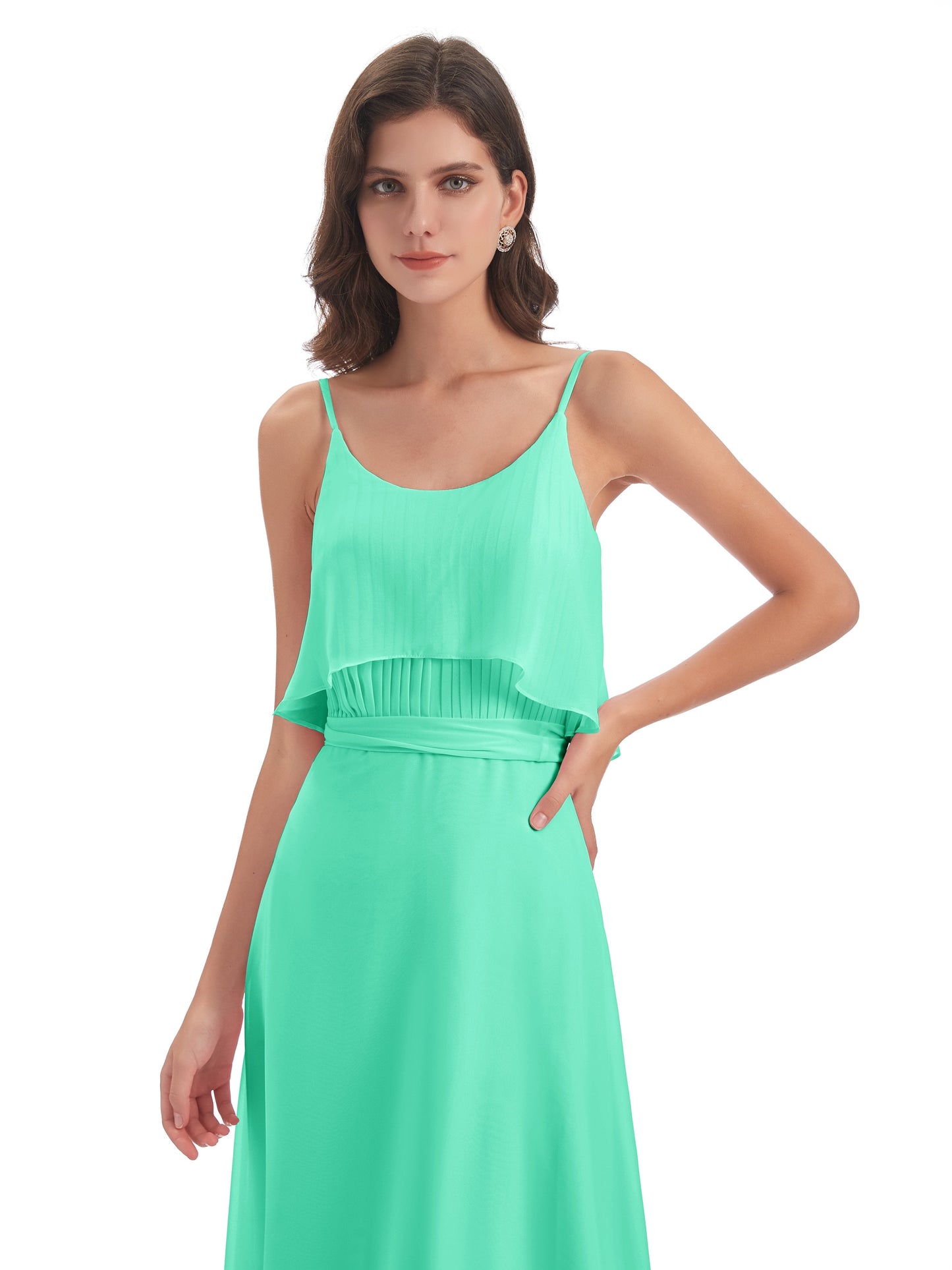 Vada Sheath-Column Floor Length Spaghetti Straps Chiffon Long Bridesmaid Dresses