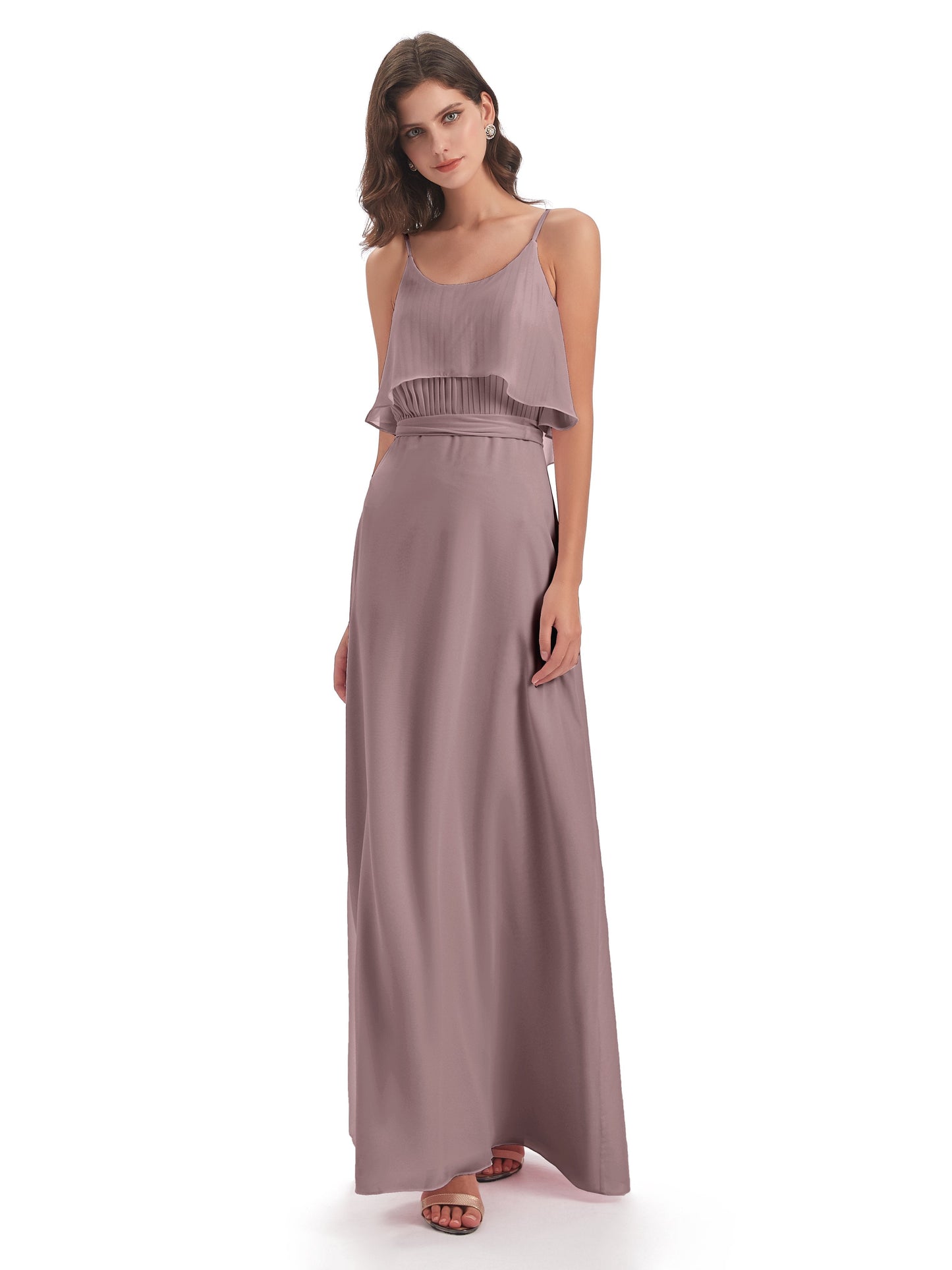 Vada Sheath-Column Floor Length Spaghetti Straps Chiffon Long Bridesmaid Dresses
