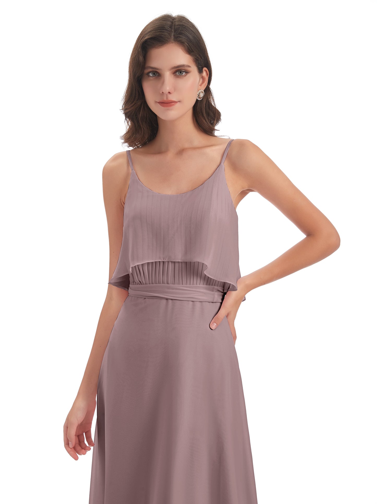 Vada Sheath-Column Floor Length Spaghetti Straps Chiffon Long Bridesmaid Dresses