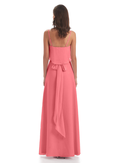 Vada Sheath-Column Floor Length Spaghetti Straps Chiffon Long Bridesmaid Dresses