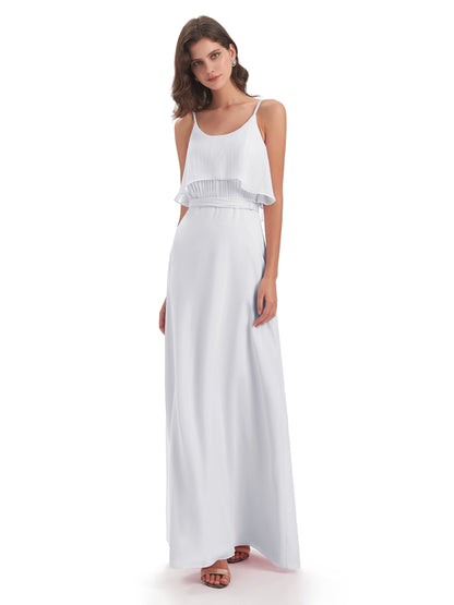Vada Sheath-Column Floor Length Spaghetti Straps Chiffon Long Bridesmaid Dresses