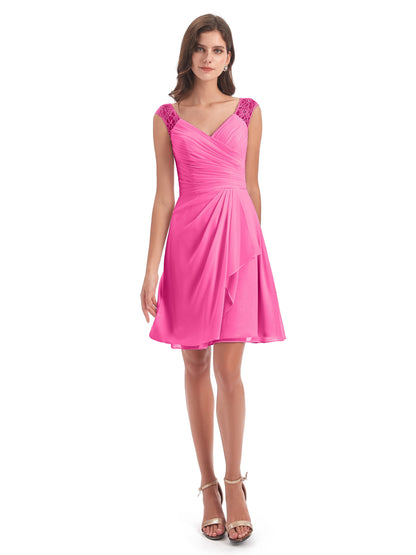Zendaya Knee Length V-neck Chiffon Bridesmaid Dresses